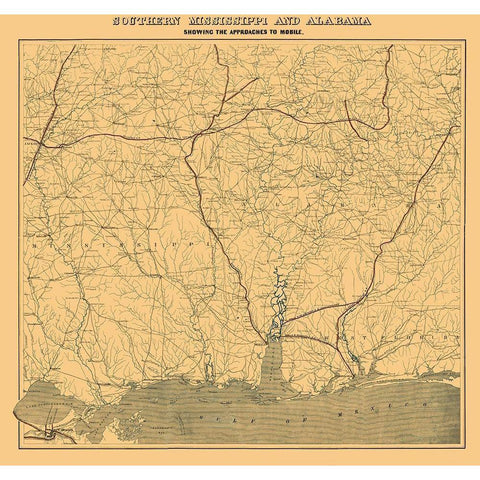 Southern Mississippi Alabama Approaches Mobile Gold Ornate Wood Framed Art Print with Double Matting by Bache