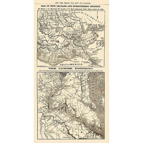 New Orleans Louisiana Lower Potomac River Black Modern Wood Framed Art Print by Waters