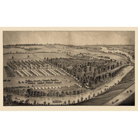 Gaylords Grove Cuyahoga Falls Ohio Army Camp Gold Ornate Wood Framed Art Print with Double Matting by Beck