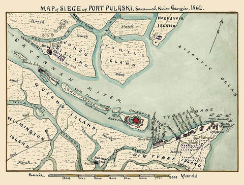 Siege Fort Pulaski Savannah River Georgia White Modern Wood Framed Art Print with Double Matting by Sneden