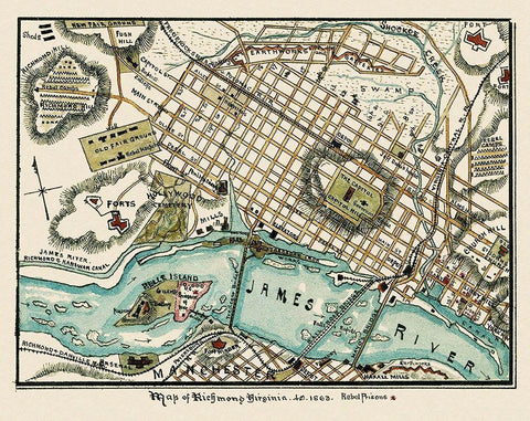 Richmond Virginia - Sneden 1863 Black Ornate Wood Framed Art Print with Double Matting by Sneden