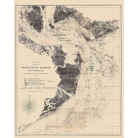 Charleston Harbor South Carolina - Bache 1863 Black Modern Wood Framed Art Print with Double Matting by Bache
