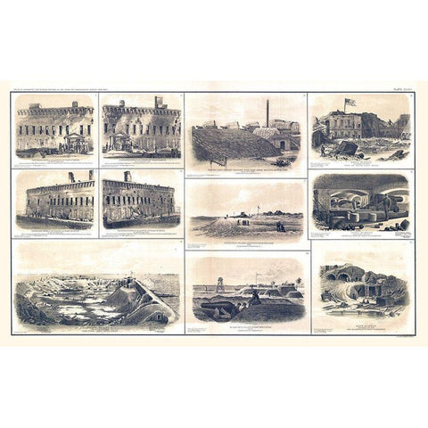 Fort Sumter Charleston South Carolina - Bien 1894 Gold Ornate Wood Framed Art Print with Double Matting by Bien