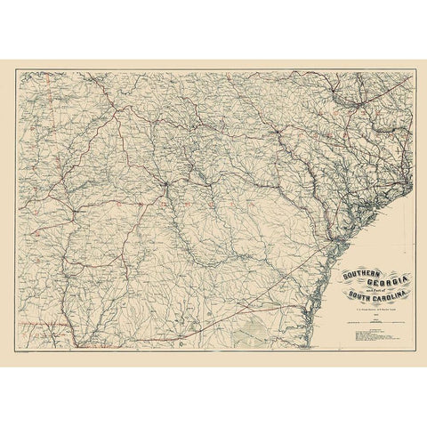 Southern Georgia South Carolina - Bache 1865 Gold Ornate Wood Framed Art Print with Double Matting by Bache