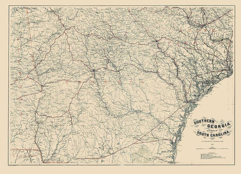 Southern Georgia South Carolina - Bache 1865 White Modern Wood Framed Art Print with Double Matting by Bache