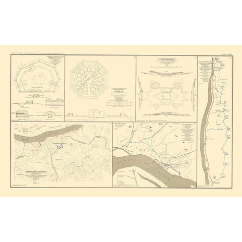 Defenses Forts Nashville Memphis Tennessee Gold Ornate Wood Framed Art Print with Double Matting by Bien