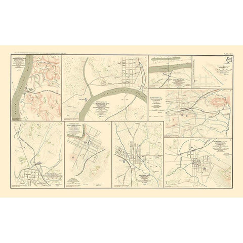 Tennessee Alabama Georgia Cities - Bien 1895 Gold Ornate Wood Framed Art Print with Double Matting by Bien