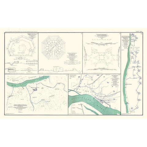 Major Fort Plans Tennessee - Lamont 1894 Gold Ornate Wood Framed Art Print with Double Matting by Lamont