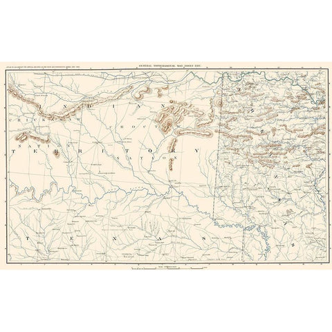 Texas Arkansas Indian Territory Sheet - Bien 1891 Gold Ornate Wood Framed Art Print with Double Matting by Bien