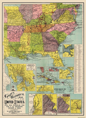 Spanish American War Invasion of China - Goff 1907 Black Ornate Wood Framed Art Print with Double Matting by Goff