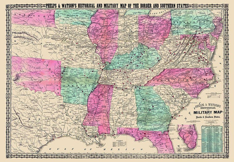 Military Border and Southern States - Phelps 1865 White Modern Wood Framed Art Print with Double Matting by Phelps