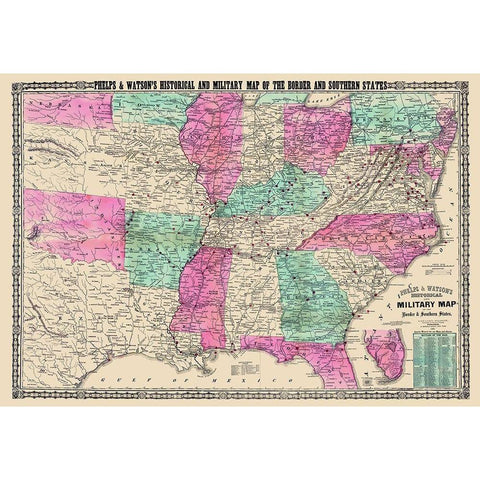Military Border and Southern States - Phelps 1865 White Modern Wood Framed Art Print by Phelps