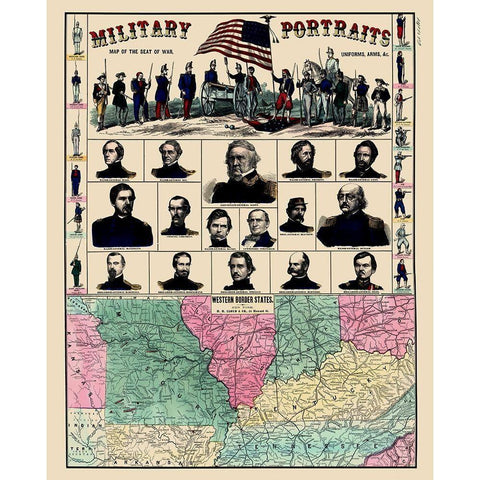 Western Border States Military Portraits Black Modern Wood Framed Art Print with Double Matting by Lloyd