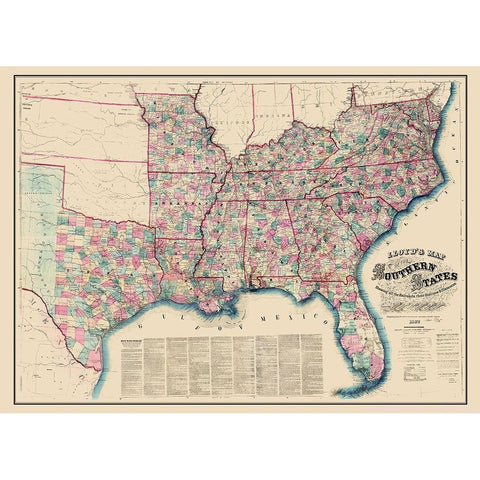Southern States Railroads Stations Distances Black Modern Wood Framed Art Print by Lloyd