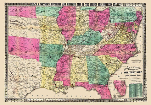 Military Border Southern States - Phelps 1863 White Modern Wood Framed Art Print with Double Matting by Phelps