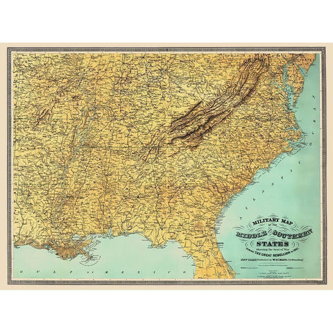 Middle Southern United States Seat of War Black Modern Wood Framed Art Print with Double Matting by Schaus
