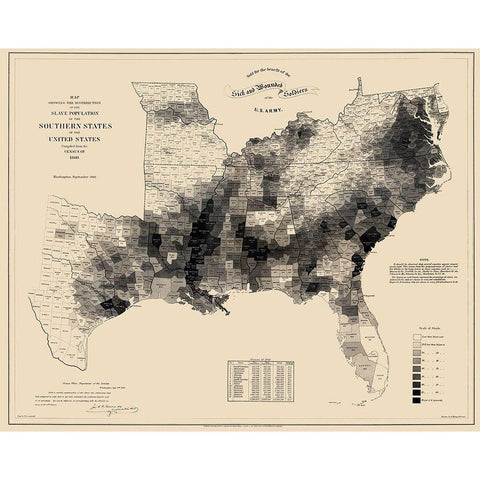 Slave Population Southern States Black Modern Wood Framed Art Print with Double Matting by Hergesheimer