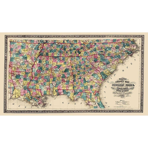 Southern States Railway County - Mendenhall 1864 Black Modern Wood Framed Art Print by Mendenhall