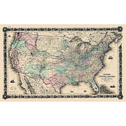 United States Military Stations Forts - Colton Gold Ornate Wood Framed Art Print with Double Matting by Colton