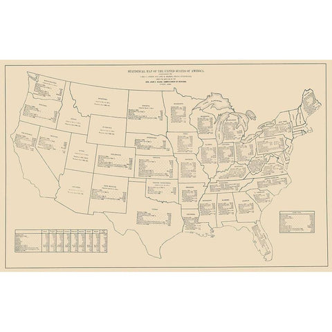 Statistical United States of America - Black 1888 Gold Ornate Wood Framed Art Print with Double Matting by Black