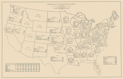 Statistical United States of America - Black 1888 White Modern Wood Framed Art Print with Double Matting by Black