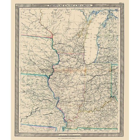Seat of War in America - Stanford 1861 Gold Ornate Wood Framed Art Print with Double Matting by Stanford