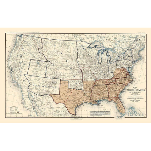 Geographical Divisions Departments June 1862 Black Modern Wood Framed Art Print by Bien