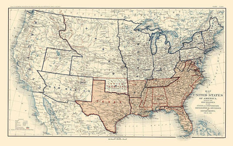Geographical Divisions Departments December 1861 White Modern Wood Framed Art Print with Double Matting by Bien