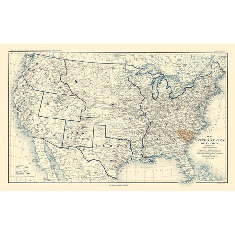 Geographical Divisions Departments December 1860 Gold Ornate Wood Framed Art Print with Double Matting by Bien