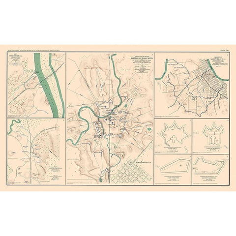 Defenses Forts 8 Views - Bien 1894 Black Modern Wood Framed Art Print by Bien