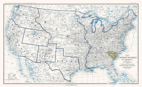 United States Boundaries of 1860 - Bien 1894 White Modern Wood Framed Art Print with Double Matting by Bien