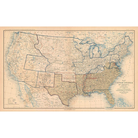 Boundaries of United States 1861 - Bien 1894 White Modern Wood Framed Art Print by Bien