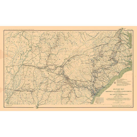 General Sherman Marches 1863 to 1865 - Bien 1894 White Modern Wood Framed Art Print by Bien