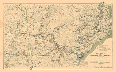 General Sherman Marches 1863 to 1865 - Bien 1894 White Modern Wood Framed Art Print with Double Matting by Bien