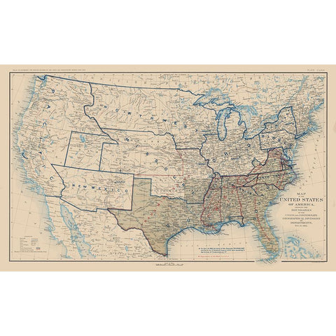 United States Union Confederation Lines 1862 Gold Ornate Wood Framed Art Print with Double Matting by Bien