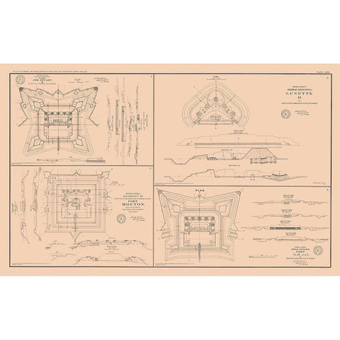 Rebel Lines Mobile Defenses 4 Views - Bien 1894 Gold Ornate Wood Framed Art Print with Double Matting by Bien