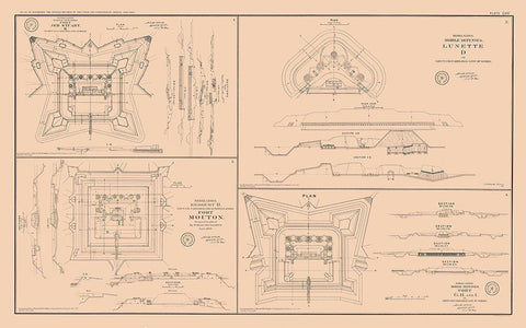Rebel Lines Mobile Defenses 4 Views - Bien 1894 Black Ornate Wood Framed Art Print with Double Matting by Bien