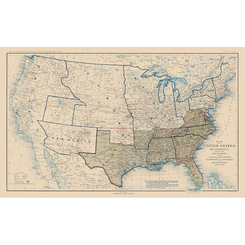 United States Confederation Lines 1862 - Bien 1894 White Modern Wood Framed Art Print by Bien