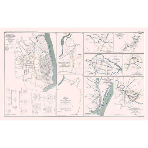 Rebel Defenses 9 Views Alabama Virginia Tennessee Black Modern Wood Framed Art Print with Double Matting by Bien