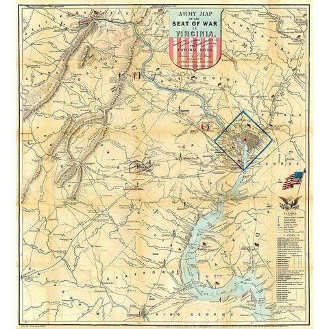 Army Seat of War In Virginia - Disturnell 1861 Black Modern Wood Framed Art Print with Double Matting by Disturnell