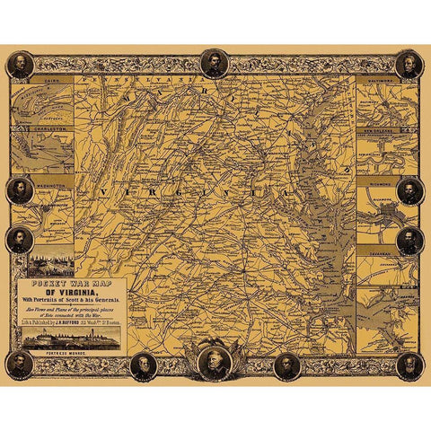 Virginia Pocket War - Bufford 1861 Black Modern Wood Framed Art Print with Double Matting by Bufford