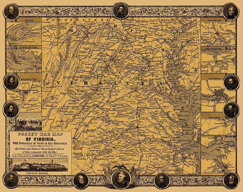 Virginia Pocket War - Bufford 1861 Black Ornate Wood Framed Art Print with Double Matting by Bufford