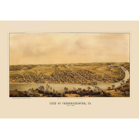 Fredericksburg Virginia Panoramic - Sachse 1862 Gold Ornate Wood Framed Art Print with Double Matting by Sachse