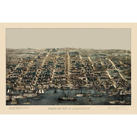 Alexandria Virginia Panoramic - Magnus 1863 Black Modern Wood Framed Art Print with Double Matting by Magnus