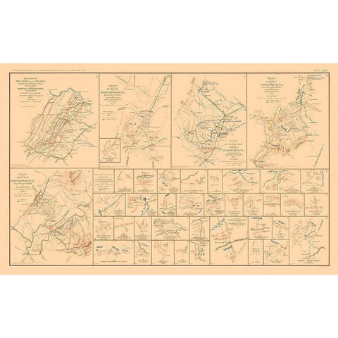Battle Plans of Virginia - Hotchkiss 1894 Gold Ornate Wood Framed Art Print with Double Matting by Hotchkiss