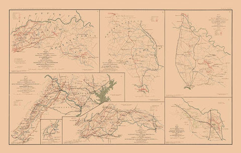 Routes Camps Positions Virginia 7 Views Black Ornate Wood Framed Art Print with Double Matting by Hotchkiss
