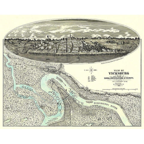 Vicksburg Mississippi with Vicinity Black Modern Wood Framed Art Print by Wrotnowski