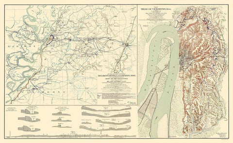 Seige of Vicksburg Mississippi 2 Views - Bien 1863 White Modern Wood Framed Art Print with Double Matting by Bien