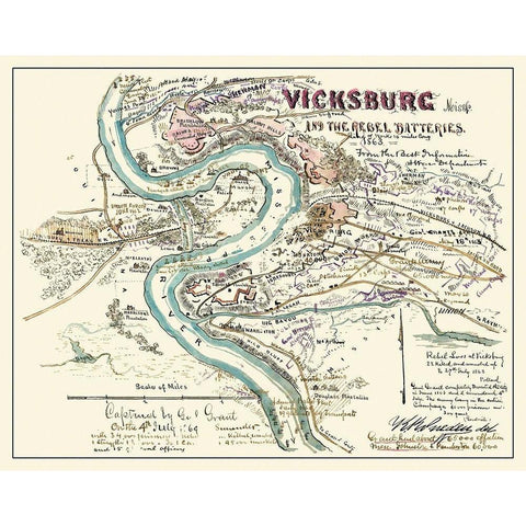 Vicksburg Mississippi Rebel Batteries Black Modern Wood Framed Art Print by Sherman