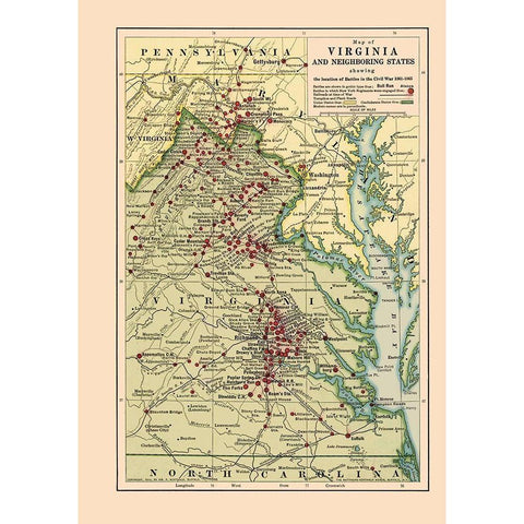 Virginia Area Battles  - Northrup 1912 Black Modern Wood Framed Art Print by Northrup